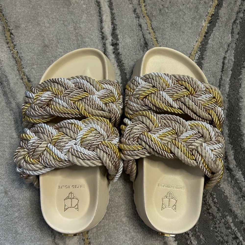 Naked Wolfe Venice Earth Rope Beige and Yellow Braided Sandals